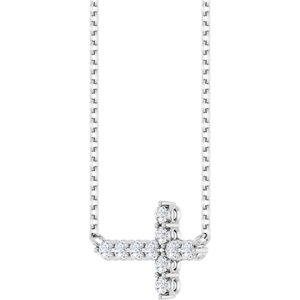14K White 1/4 CTW Natural Diamond Sideways Cross 18" Necklace-Natural Diamond-2Mm :: 1/4 Ctw