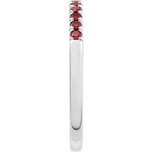 14K White Natural Mozambique Garnet Stackable Ring-Round-1.5 Mm