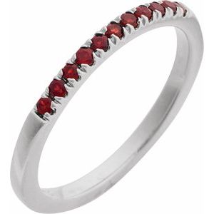 14K White Natural Mozambique Garnet Stackable Ring-Round-1.5 Mm