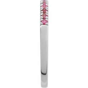 14K White Natural Pink Tourmaline Stackable Ring-Round-1.5 Mm