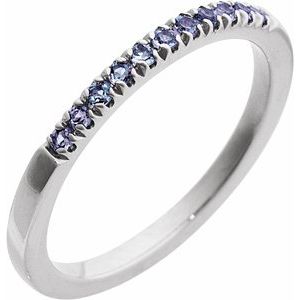 14K White Natural Alexandrite Stackable Ring-Round-1.5 Mm