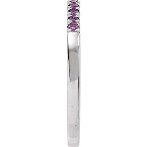14K White Natural Amethyst Stackable Ring-Round-1.5 Mm