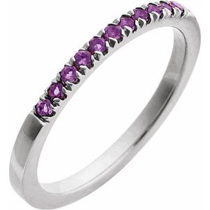 14K White Natural Amethyst Stackable Ring-Round-1.5 Mm