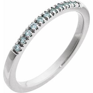 14K White Natural Aquamarine Stackable Ring-Round-1.5 Mm