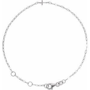 Sterling Silver Sideways Cross Paperclip-Style Chain 6 1/2-7 1/2" Bracelet-Polished-Paperclip-Style Sideways Cross Bracelet