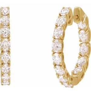 14K Yellow 2 5/8 CTW Natural Diamond Inside-Outside 20.6 mm Hoop Earrings-Oval-20.67 Mm