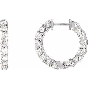 14K White 2 1/5 CTW Lab-Grown Diamond Inside-Outside 19.7 mm Hoop Earrings-Round-19.7 Mm