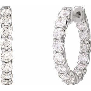 14K White 2 1/5 CTW Natural Diamond Inside-Outside 19.7 mm Hoop Earrings-Round-19.7 Mm