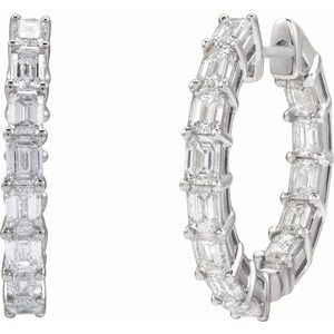 14K White 3 CTW Natural Diamond Inside-Outside 21.2 mm Hoop Earrings-Emerald-21.2 Mm