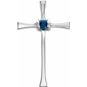 14K White Natural Blue Sapphire Cross Pendant-Natural Blue Sapphire-2.5Mm :: 0 Ctw