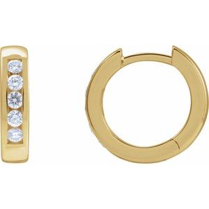 14K Yellow 1/3 CTW Natural Diamond 14 mm Hinged Hoop Earrings-Round-14 Mm