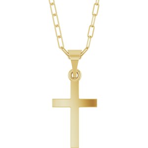 14K Yellow Cross & Paperclip-Style Chain 18" Necklace-18 In-Polished