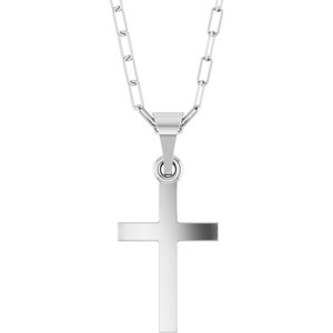 Sterling Silver Cross & Paperclip-Style Chain 18" Necklace-18 In-Polished