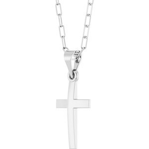 Sterling Silver Cross & Paperclip-Style Chain 18" Necklace-18 In-Polished