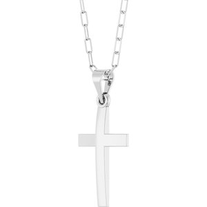 14K White Cross & Paperclip-Style Chain 18" Necklace-18 In-Polished