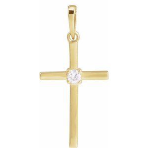 14K Yellow 1/10 CT Natural Diamond Cross Pendant-Natural Diamond-3Mm :: 1/10 Ct