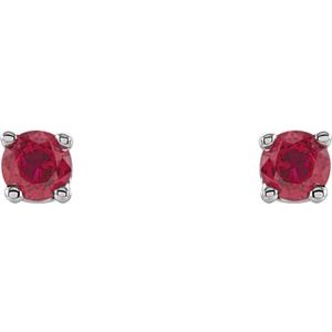 14K White 2.5 mm Natural Ruby Earrings-Pair-2.5 Mm