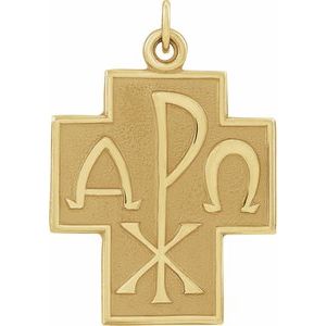14K Yellow 24.5x22 mm Alpha Omega Cross Pendant-Polished