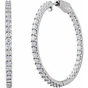 Sterling Silver Imitation White Cubic Zirconia Inside-Outside 41.5 mm Hinged Hoop Earrings-Round-41.5 Mm