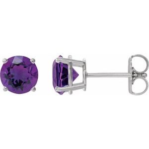 Sterling Silver 6 mm Natural Amethyst Earrings-Pair-6 Mm