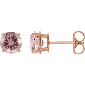 14K Rose 6 mm Natural Pink Morganite Earrings-Pair-6 Mm
