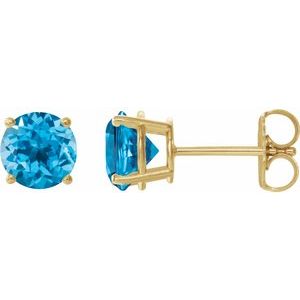 14K Yellow 8 mm Natural Swiss Blue Topaz Earrings-Pair-8 Mm