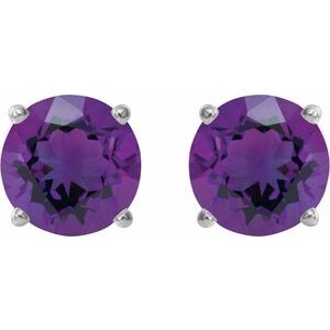 Platinum 7 mm Natural Amethyst Earrings-Pair-7 Mm