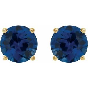 14K Yellow 5 mm Natural Blue Sapphire Earrings-Pair-5 Mm