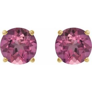 14K Yellow 5 mm Natural Pink Tourmaline Earrings-Pair-5 Mm