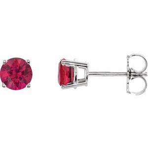 14K White 5 mm Natural Ruby Earrings-Pair-5 Mm