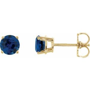 14K Yellow 5 mm Natural Blue Sapphire Earrings-Pair-5 Mm