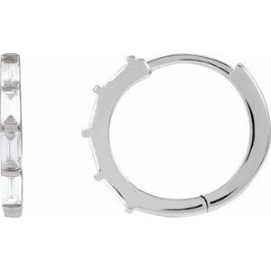 14K White 1/3 CTW Lab-Grown Diamond Hoop Earrings-Straight Baguette-13.34 Mm