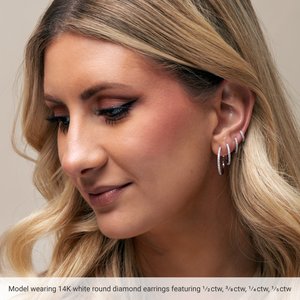 14K White 3/8 CTW Lab-Grown Diamond 17.4 mm Hoop Earrings-Round-17.4 Mm