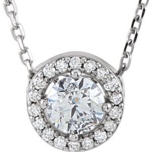 14K White 3/8 CTW Natural Diamond Halo-Style 16" Necklace-Natural Diamond-4.3Mm :: 1/3 Ctw