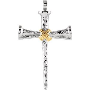 Sterling Silver & 14K Yellow Nail Cross Pendant-Polished