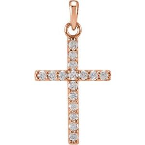 14K Rose 1/10 CTW Natural Diamond Cross Pendant-Natural Diamond-1.2Mm :: 1/10 Ctw