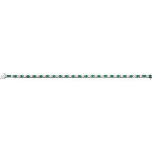 14K White Natural Emerald & 2 1/3 CTW Natural Diamond Line 7"  Bracelet-Natural Emerald-Natural Diamond