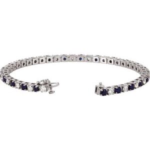 14K White Natural Blue Sapphire & 2 1/3 CTW Natural Diamond Line 7" Bracelet-Natural Blue Sapphire-Natural Diamond