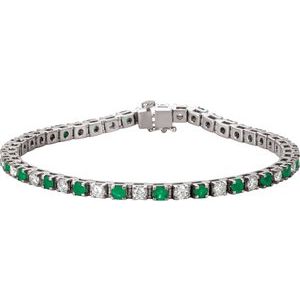 14K White Natural Emerald & 2 1/3 CTW Natural Diamond Line 7"  Bracelet-Natural Emerald-Natural Diamond