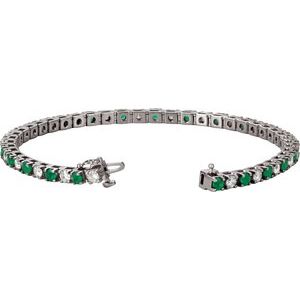 14K White Natural Emerald & 2 1/3 CTW Natural Diamond Line 7"  Bracelet-Natural Emerald-Natural Diamond