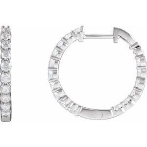 14K White 1 CTW Lab-Grown Diamond Inside-Outside Hinged 19.3 mm Hoop Earrings-Round-19.3 Mm