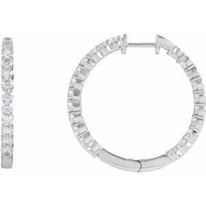 14K White 3 CTW Lab-Grown Diamond Inside-Outside Hinged 30 mm Hoop Earrings-Round-30 Mm