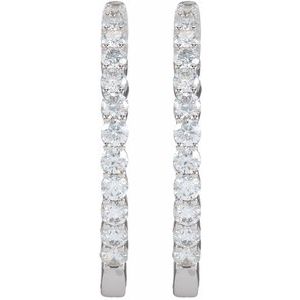 14K White 3 CTW Lab-Grown Diamond Inside-Outside Hinged 30 mm Hoop Earrings-Round-30 Mm