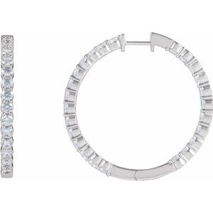 14K White 4 CTW Lab-Grown Diamond Inside-Outside Hinged 36 mm Hoop Earrings-Round-36 Mm