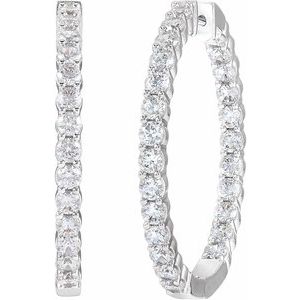 14K White 4 CTW Lab-Grown Diamond Inside-Outside Hinged 36 mm Hoop Earrings-Round-36 Mm