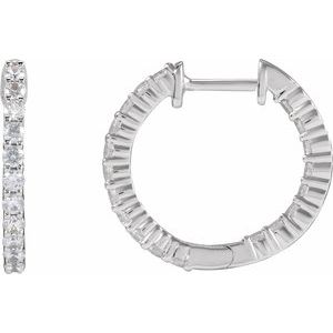 14K White 3/4 CTW Lab-Grown Diamond Inside-Outside Hinged 17.2 mm Hoop Earrings-Round-17.2 Mm