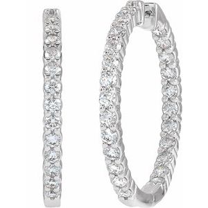14K White 5 CTW Natural Diamond Inside-Outside Hinged 37.8 mm Hoop Earrings-Round-37.8 Mm