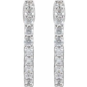 14K White 1/2 CTW Lab-Grown Diamond Inside-Outside Hinged 14.5 mm Hoop Earrings-Round-14.5 Mm