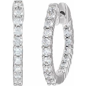 14K White 1/2 CTW Lab-Grown Diamond Inside-Outside Hinged 14.5 mm Hoop Earrings-Round-14.5 Mm