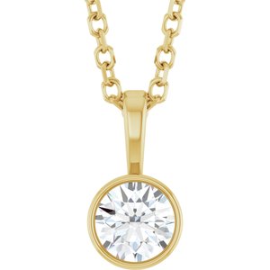 14K Yellow 1/4 CT Lab-Grown Diamond Bezel-Set Solitaire 16-18" Necklace-Lab-Grown Diamond-4Mm :: 1/4 Ct